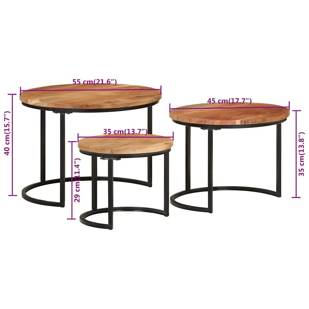 3-Piece Nesting Tables Set in Solid Acacia Wood
