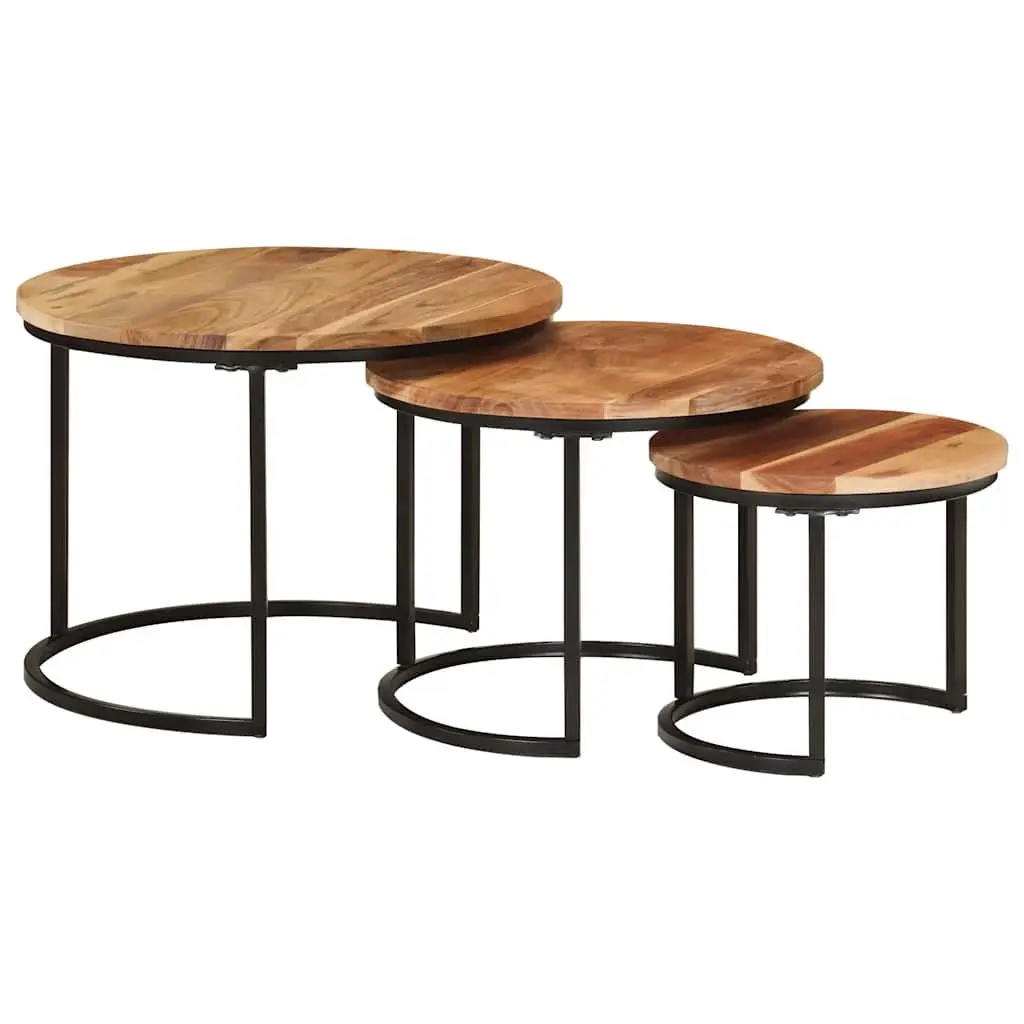 3-Piece Nesting Tables Set in Solid Acacia Wood