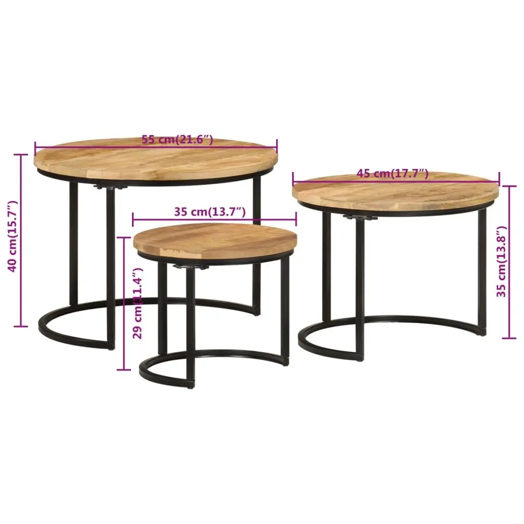3-Piece Nesting Tables Made of Solid Mango Wood
