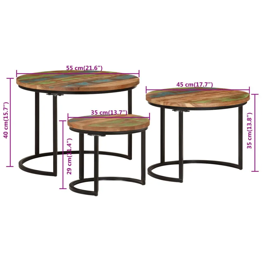 Nesting Tables 3 Piece Set Solid Reclaimed Wood Coffee Side Table Living Room