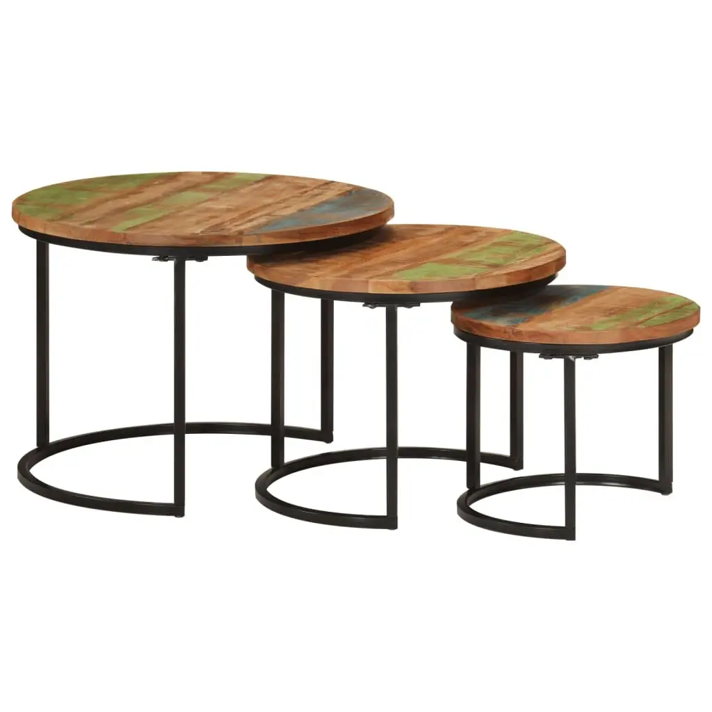 Nesting Tables 3 Piece Set Solid Reclaimed Wood Coffee Side Table Living Room