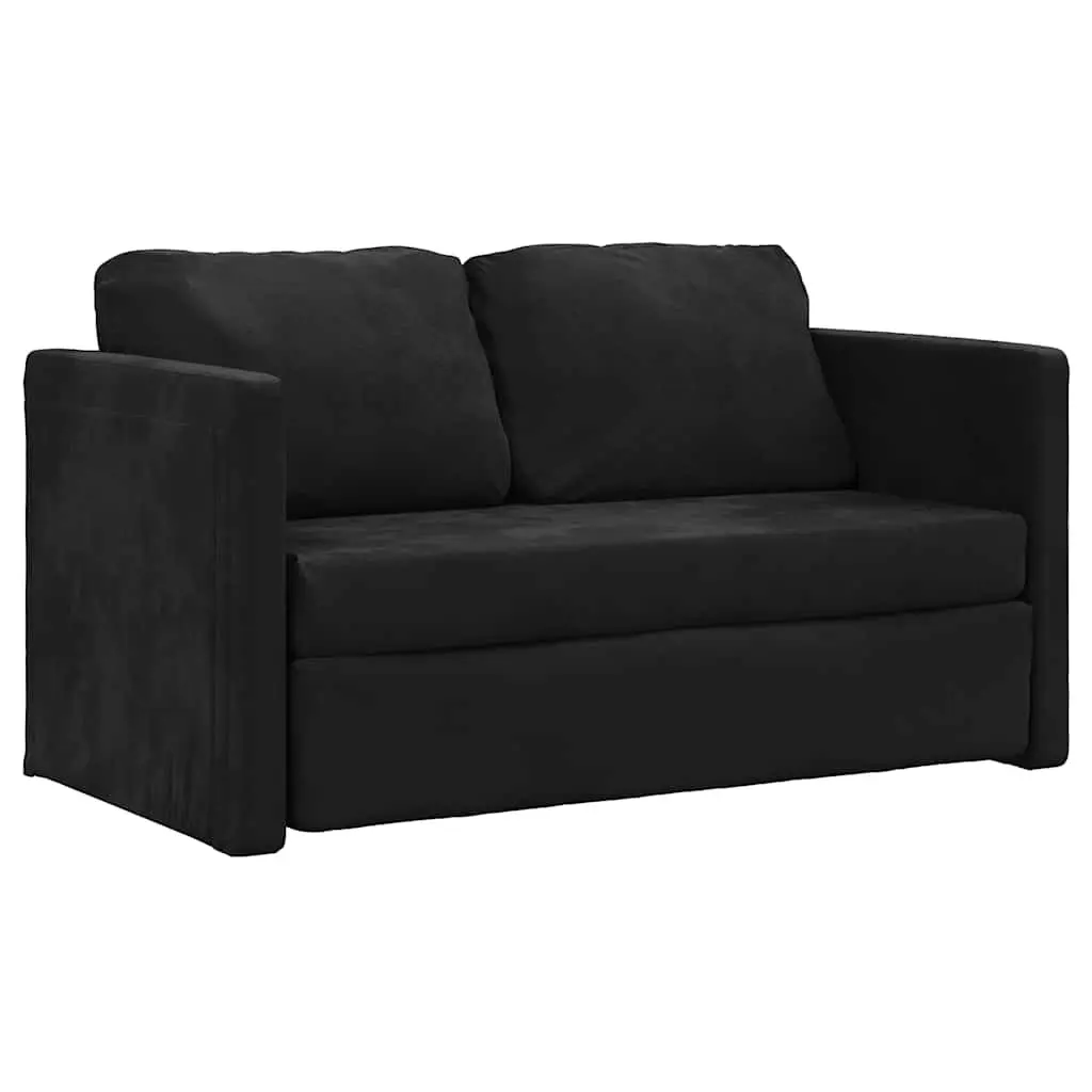 Floor Sofa Bed Velvet 2-in-1 Convertible Loveseat Double Bed Black