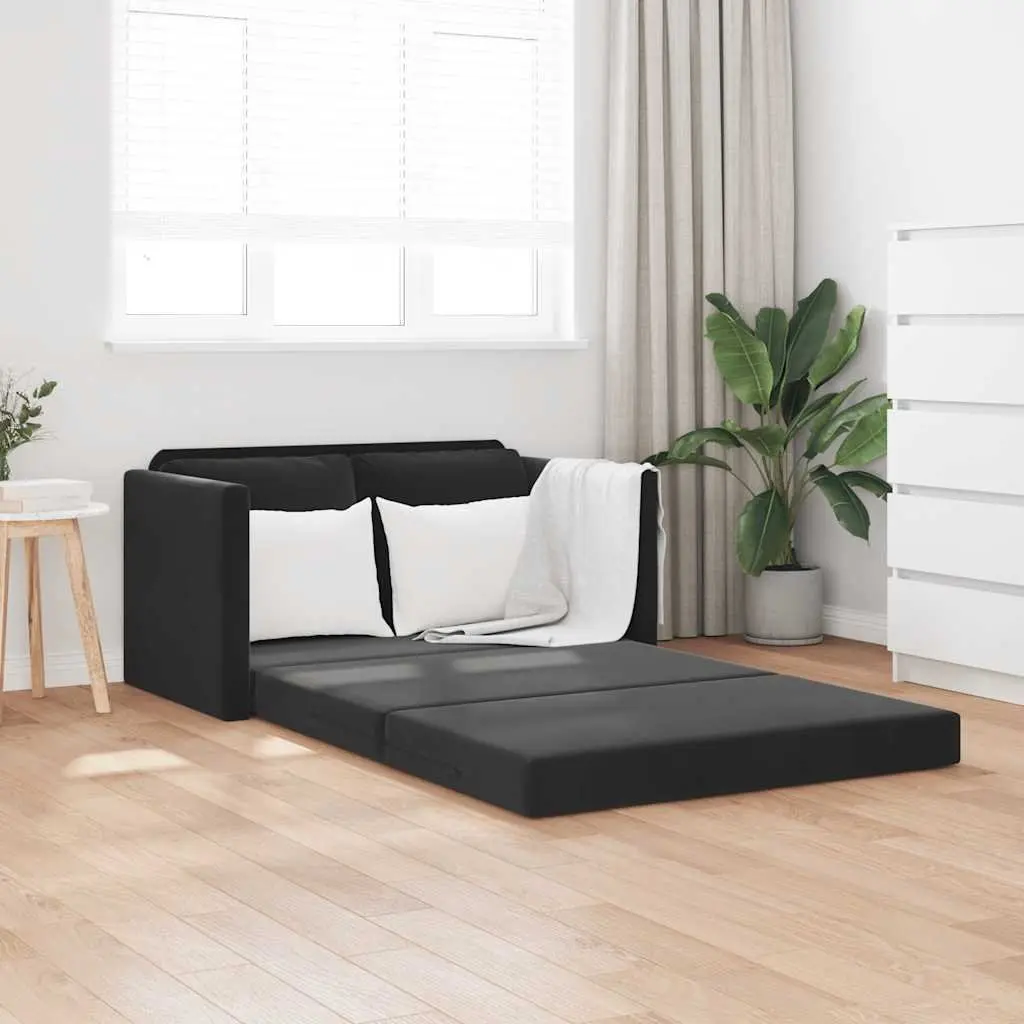 Floor Sofa Bed Velvet 2-in-1 Convertible Loveseat Double Bed Black
