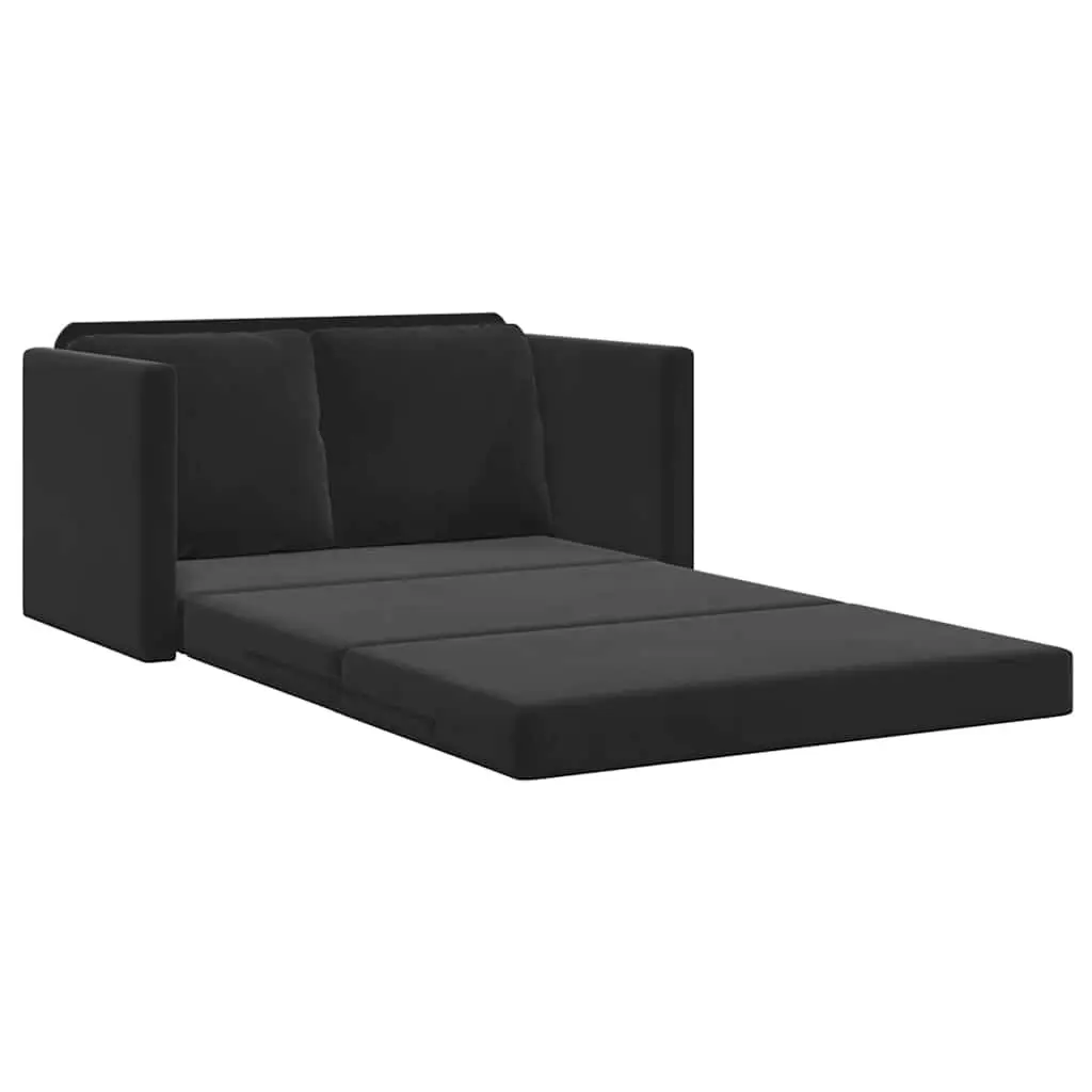 Floor Sofa Bed Velvet 2-in-1 Convertible Loveseat Double Bed Black