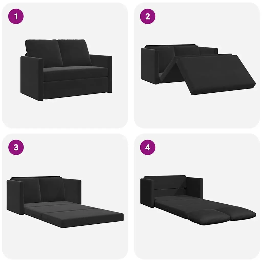 Floor Sofa Bed Velvet 2-in-1 Convertible Loveseat Double Bed Black