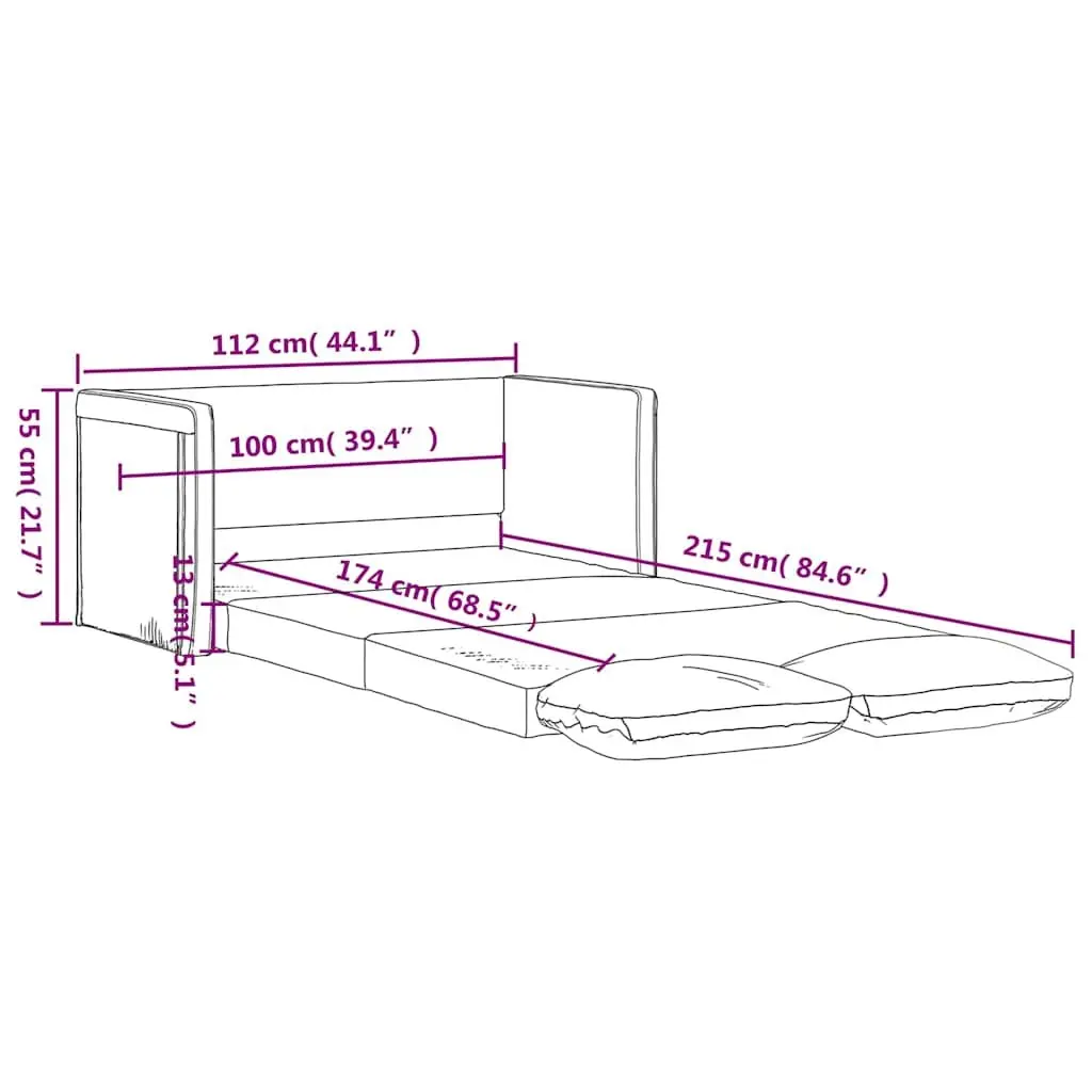 Floor Sofa Bed Fabric 2-in-1 Convertible Loveseat Double Bed Grey