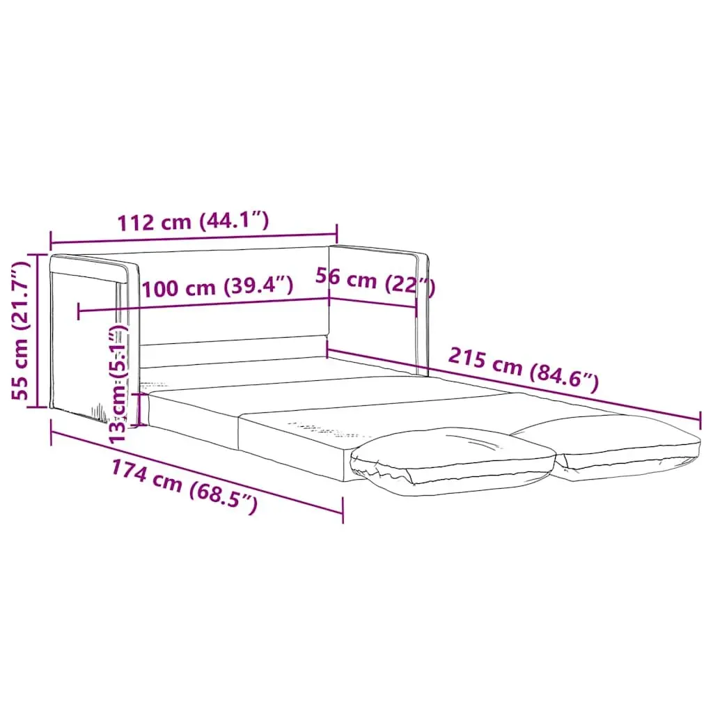 Grey Floor Sofa Bed 2-in-1 Convertible Sleeper Loveseat