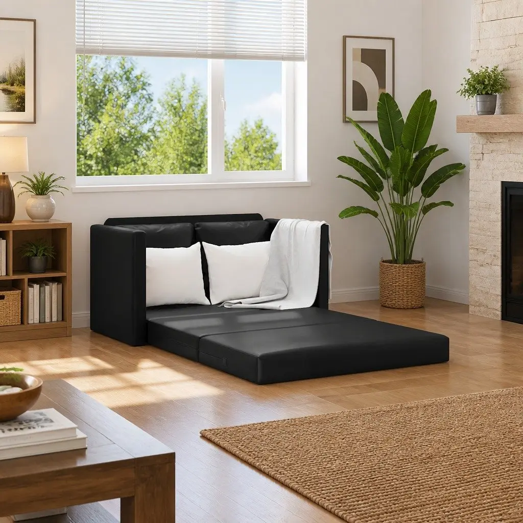 2-in-1 Convertible Floor Sofa Bed in Black