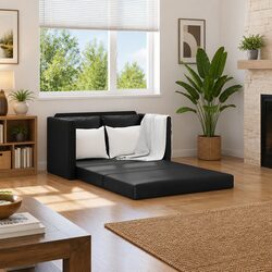Sturdy 2-in-1 Convertible Floor Sofa Bed in Black