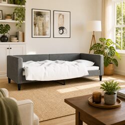Sturdy Grey Fabric Day Bed 90x190 cm for Sofa & Sleep