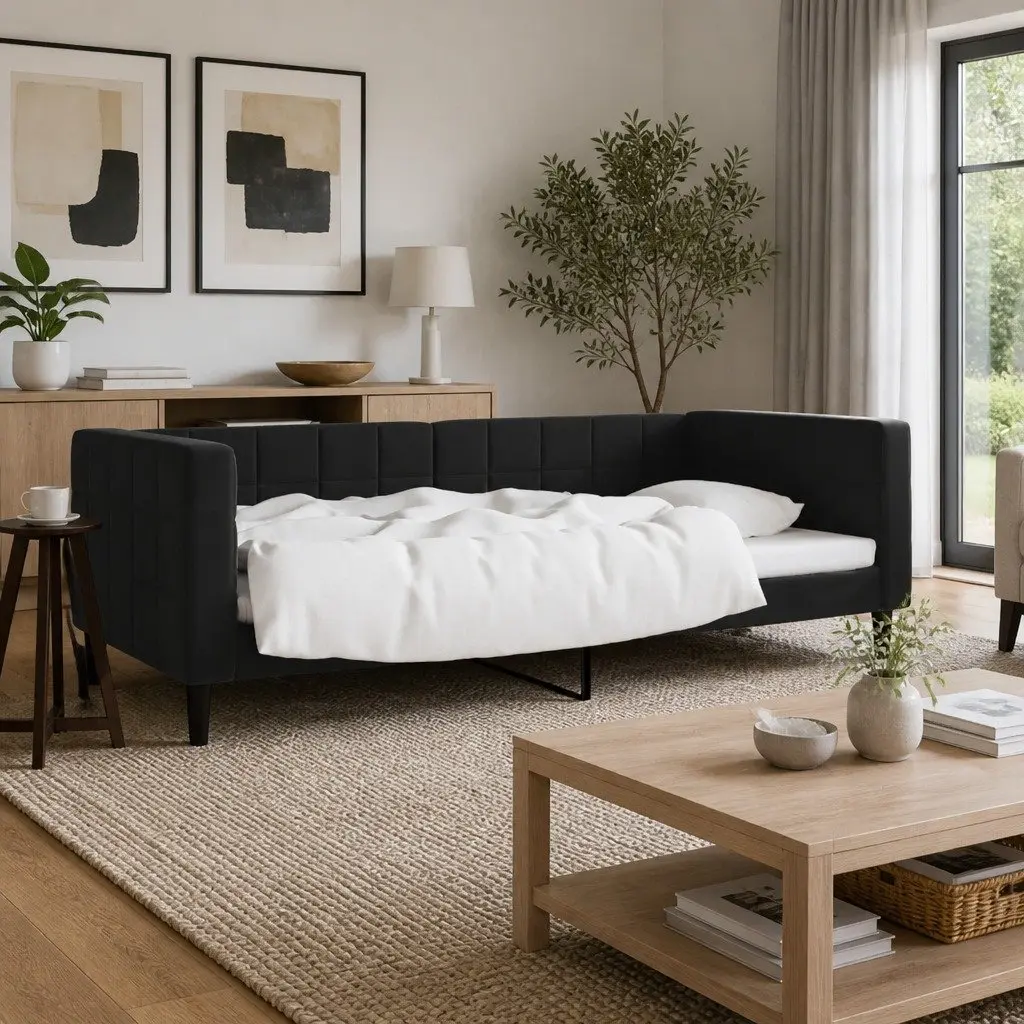 Day Bed Sofa Bed Frame Velvet 90x190 cm Black