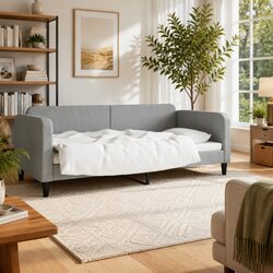Grey Upholstered Day Bed Sofa Bed 90x190 cm
