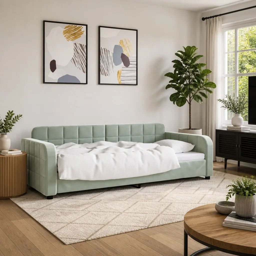 Day Bed Sofa Velvet 90x190cm Grey Modern Couch Furniture