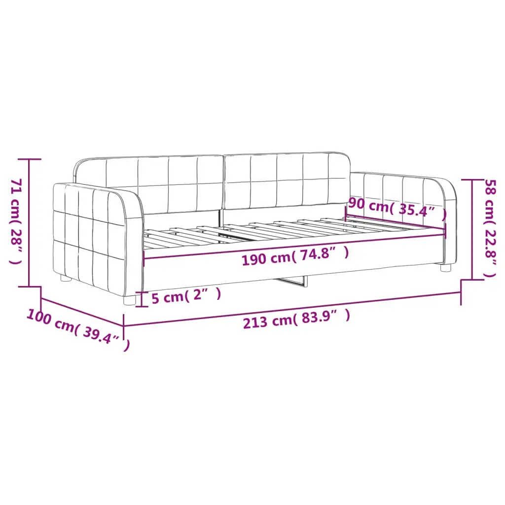 Day Bed Sofa Velvet 90x190cm Grey Modern Couch Furniture