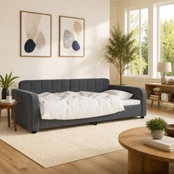 Grey Velvet Upholstered Day Bed Sofa Bed 90x190cm