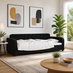 Sturdy Black Velvet Day Bed Sofa 90x190cm Modern Design