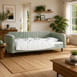 Grey Velvet Day Bed Sofa Bed 90x190 cm with Durable Frame