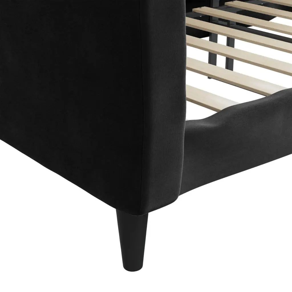 Day Bed Sofa Bed 90x190 cm Black Velvet Upholstered Sleeper Guest Bedroom
