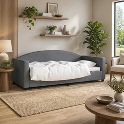 Day Bed Sofa Bed 90x190 cm Grey Fabric 2-in-1 Guest Bed Modern Design Frame
