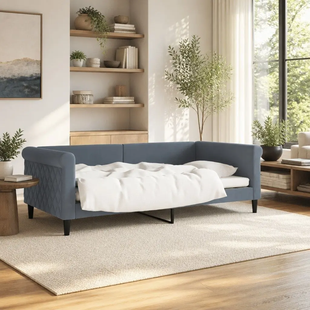 Grey Day Bed Sofa Bed 90x190 cm Velvet Frame