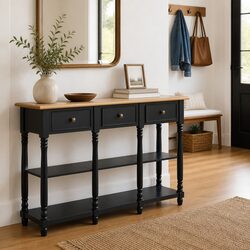 Console Table Black 110x30x76cm Hallway Entryway Storage Drawers Shelves