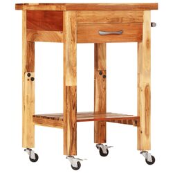 Solid Wood Acacia Kitchen Trolley 55x55x89cm with Drawers