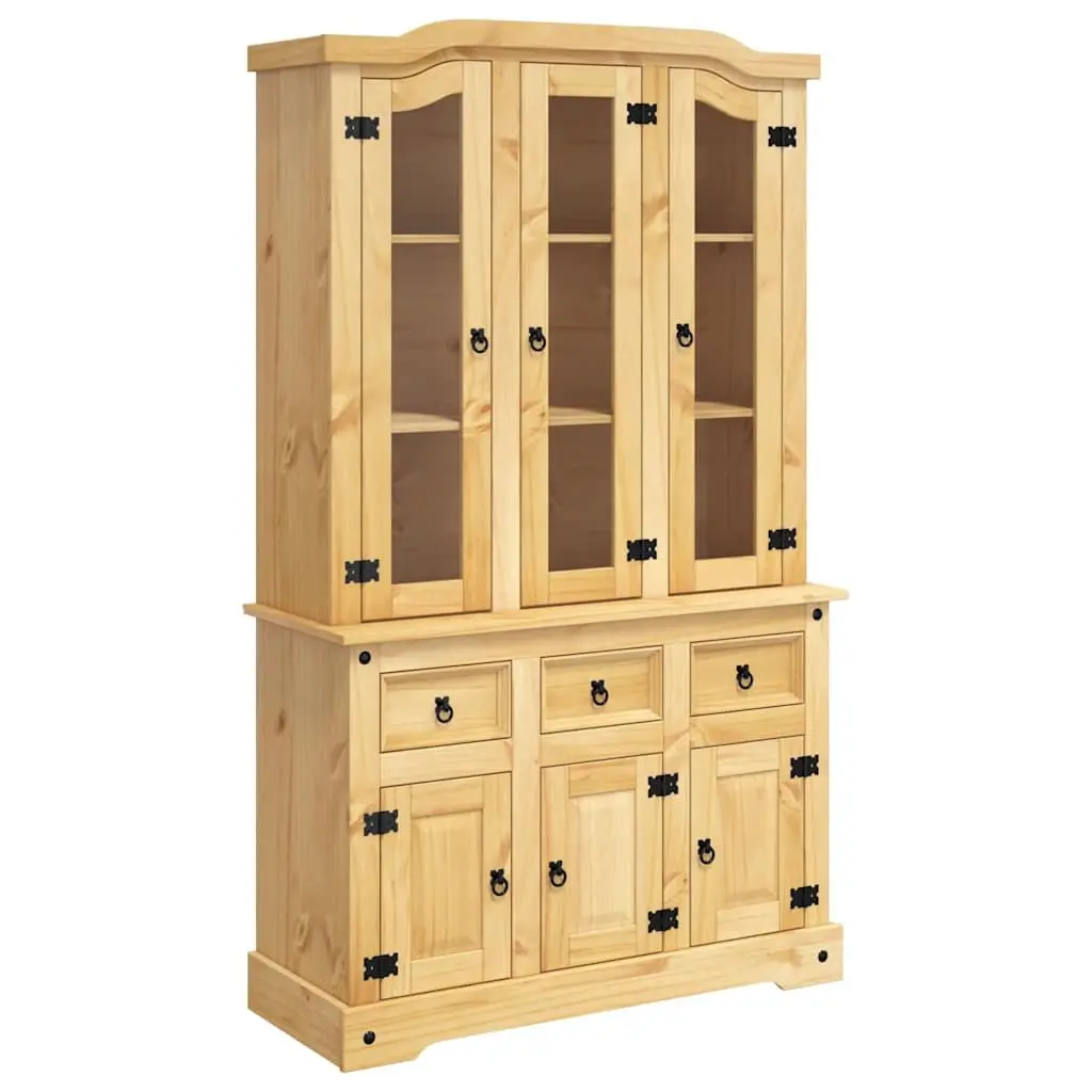 Brown Solid Pine Wood Highboard Storage Cabinet