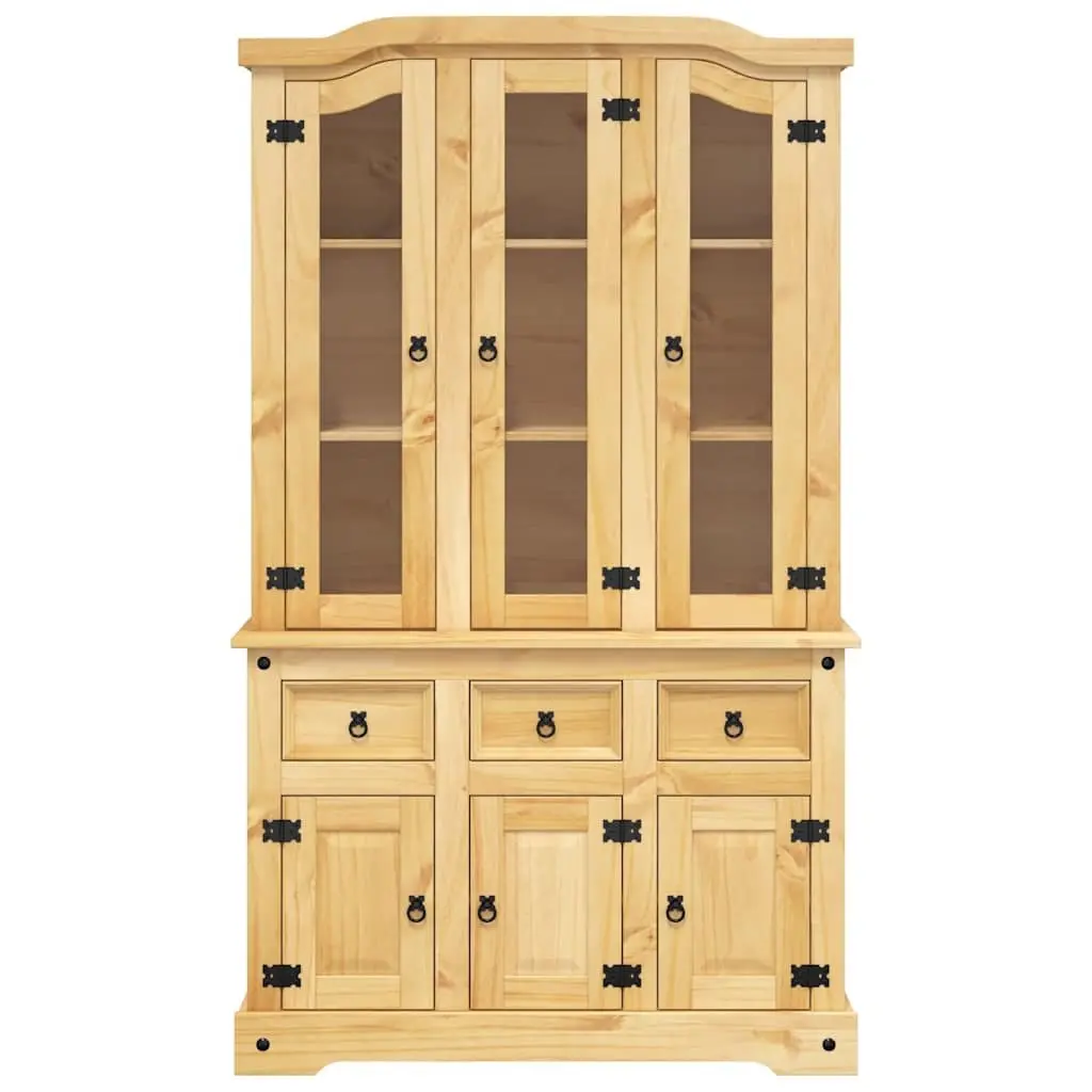 Brown Solid Pine Wood Highboard Storage Cabinet