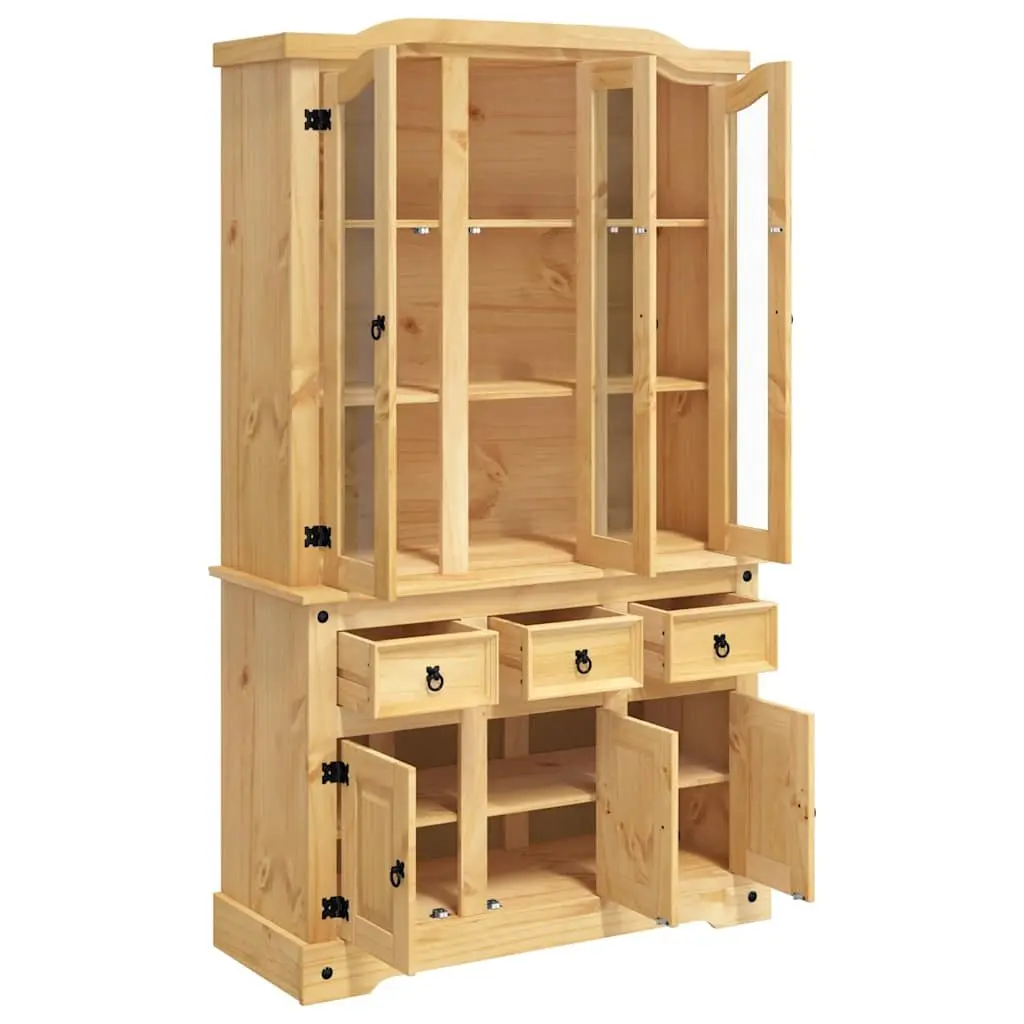 Brown Solid Pine Wood Highboard Storage Cabinet