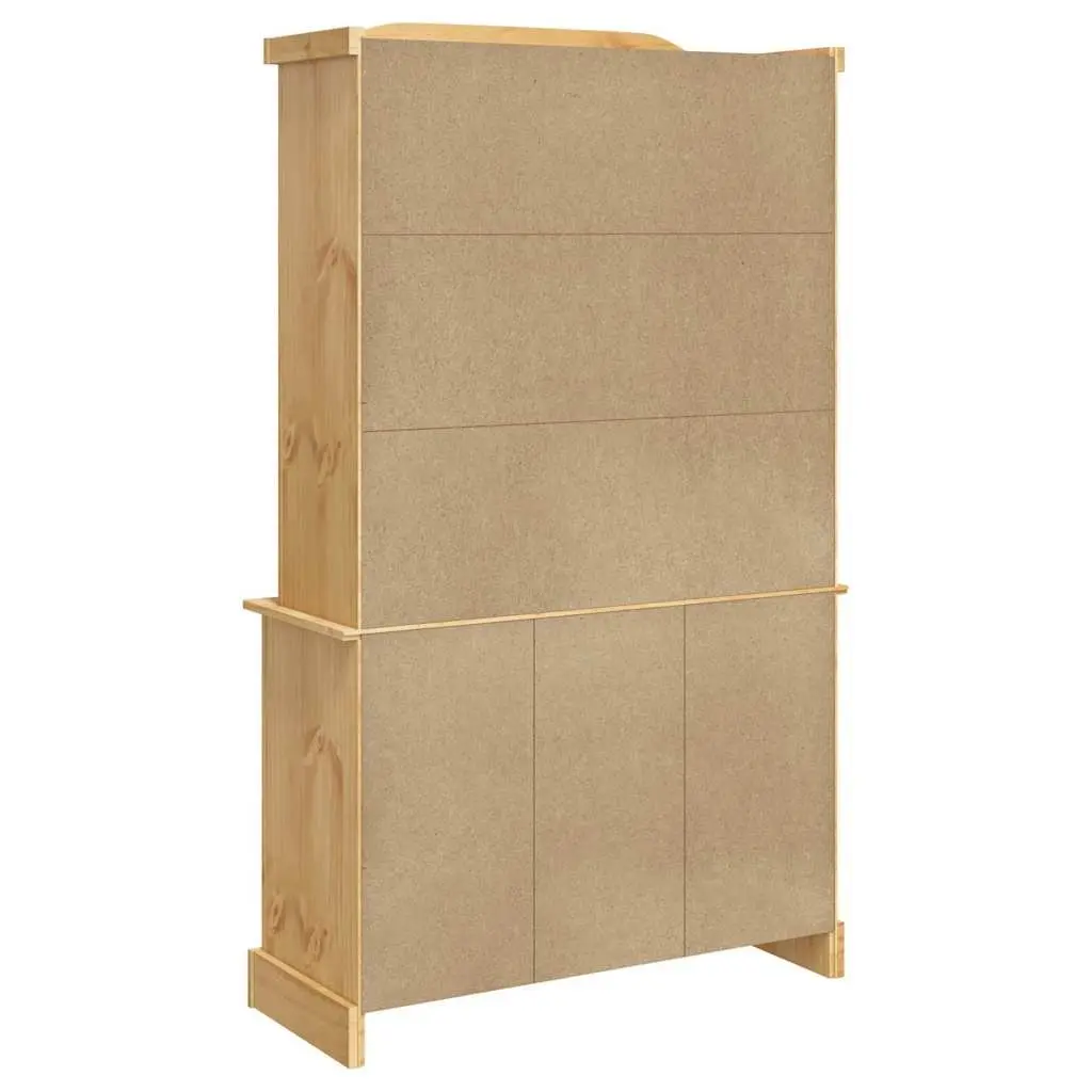 Brown Solid Pine Wood Highboard Storage Cabinet