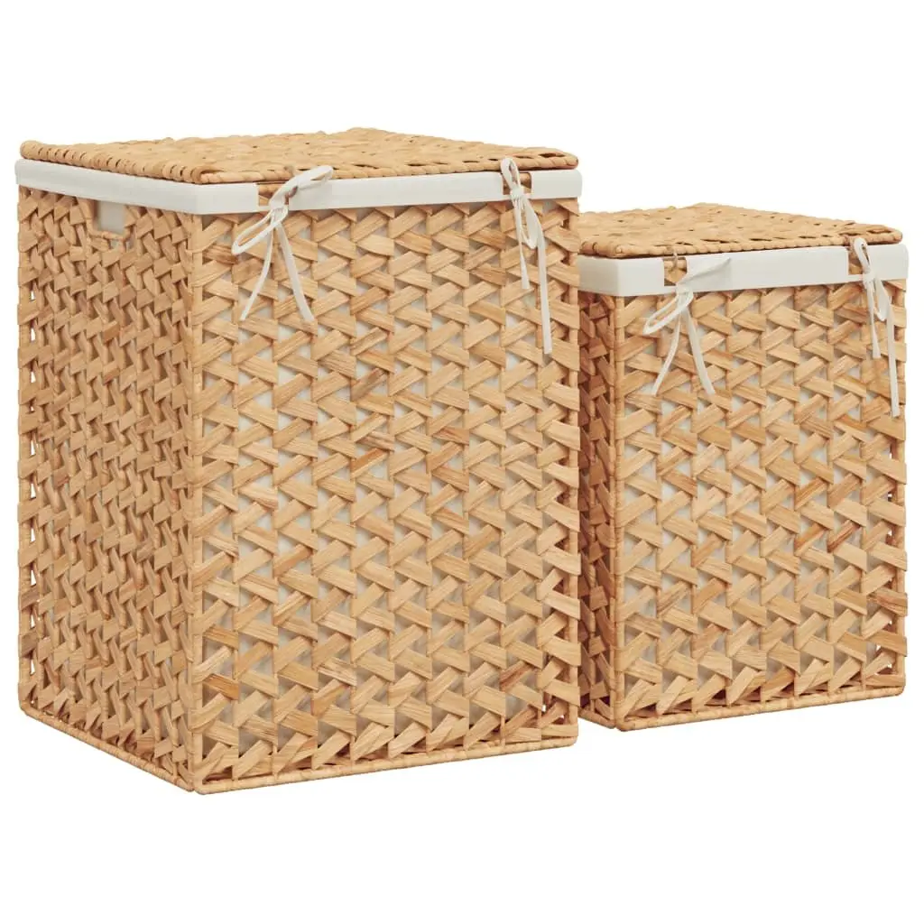 Laundry Baskets Water Hyacinth Brown Foldable Storage Bin with Lid and Handle 2 Piece