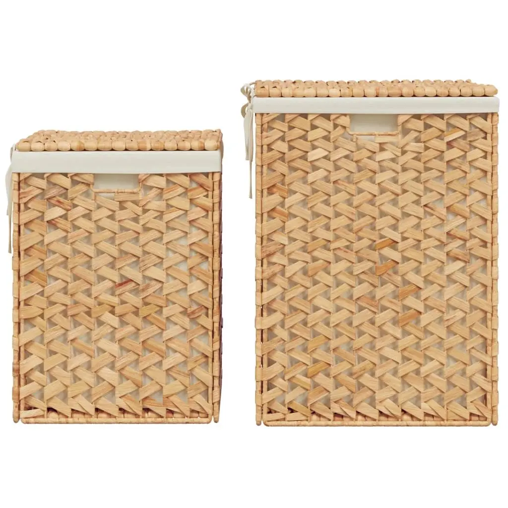 Laundry Baskets Water Hyacinth Brown Foldable Storage Bin with Lid and Handle 2 Piece