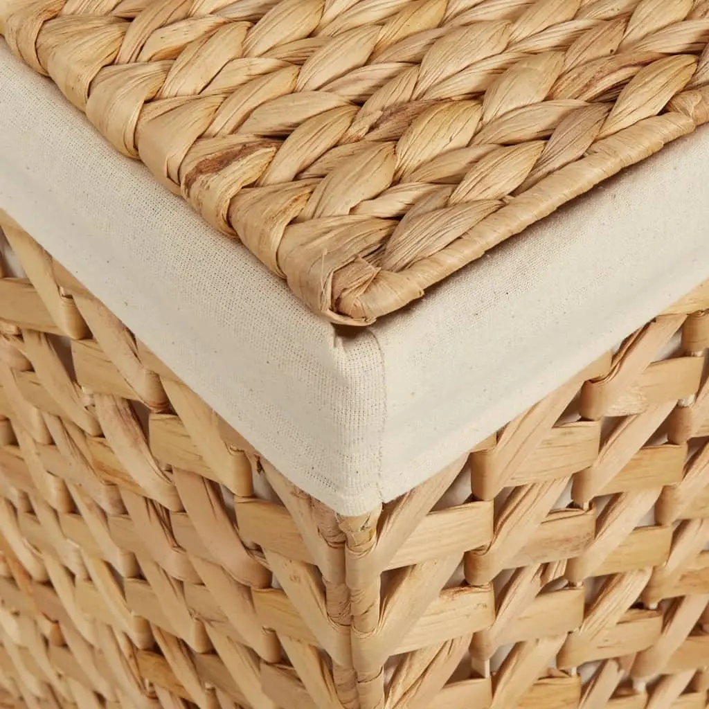 Laundry Basket 3 Sections Water Hyacinth Brown Foldable Storage Hamper Household