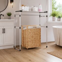 Brown Water Hyacinth Laundry Basket with Lid 44x34x64 cm