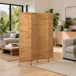 Sturdy 4-Panel Room Divider Screen - Brown Water Hyacinth