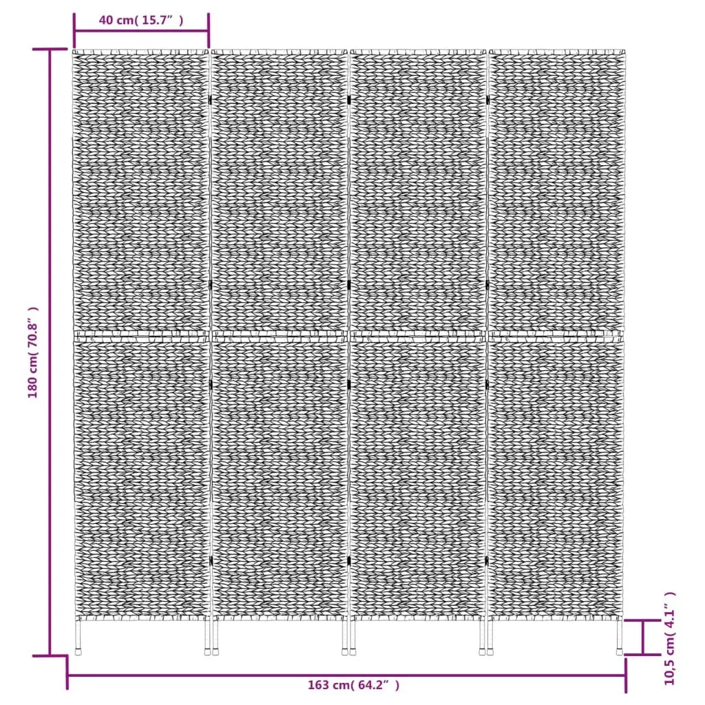 4-Panel Room Divider Screen Folding Privacy Partition Water Hyacinth Brown