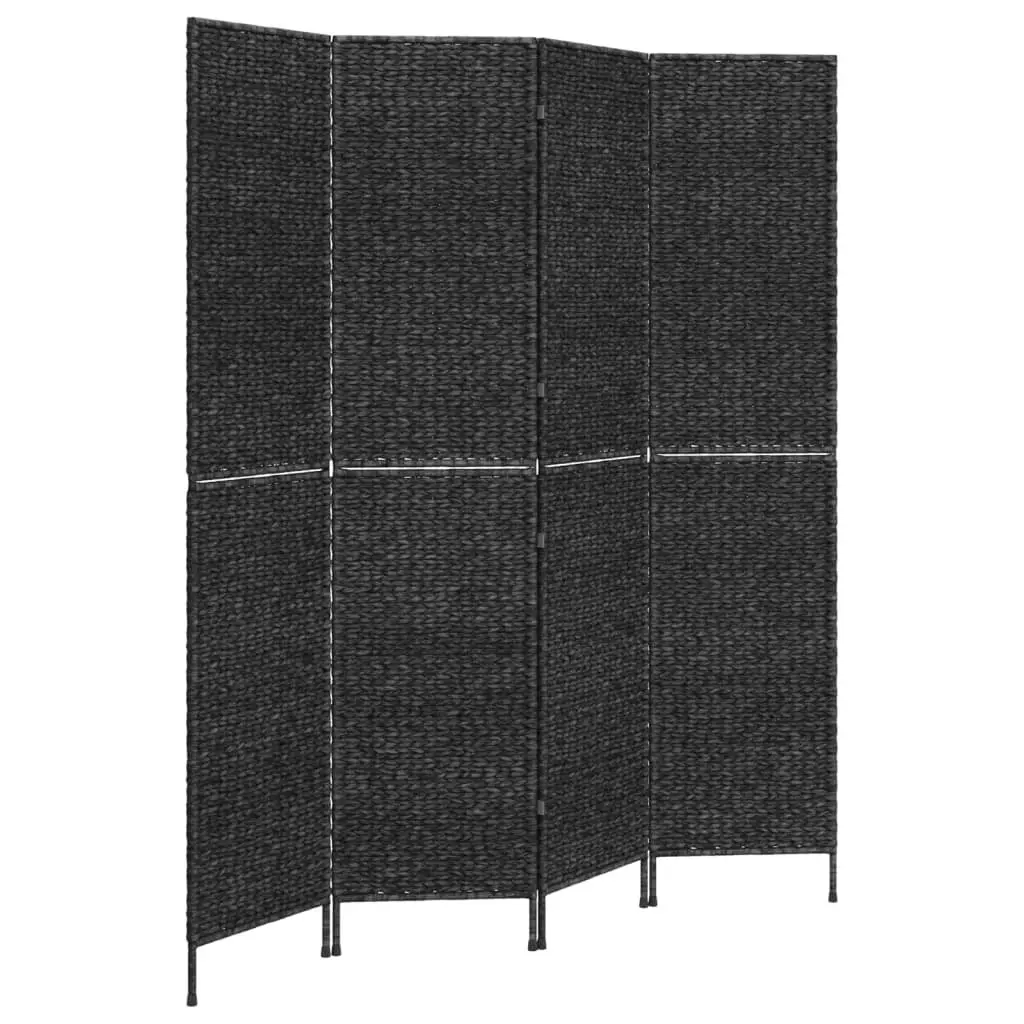 4-Panel Black Room Divider Screen in Water Hyacinth