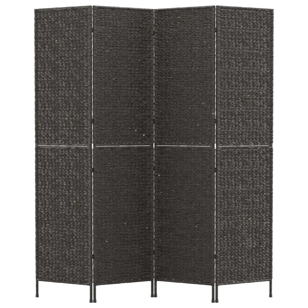4-Panel Black Room Divider Screen in Water Hyacinth