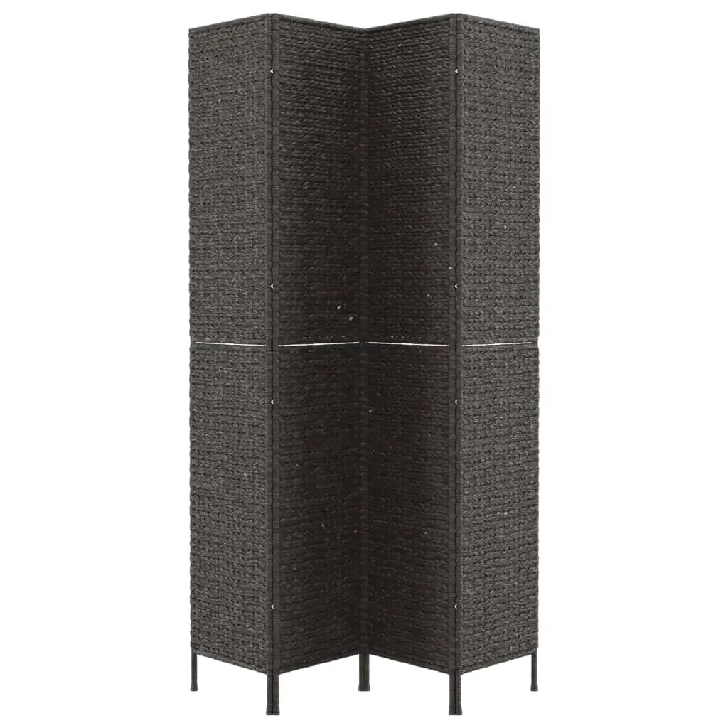 4-Panel Black Room Divider Screen in Water Hyacinth