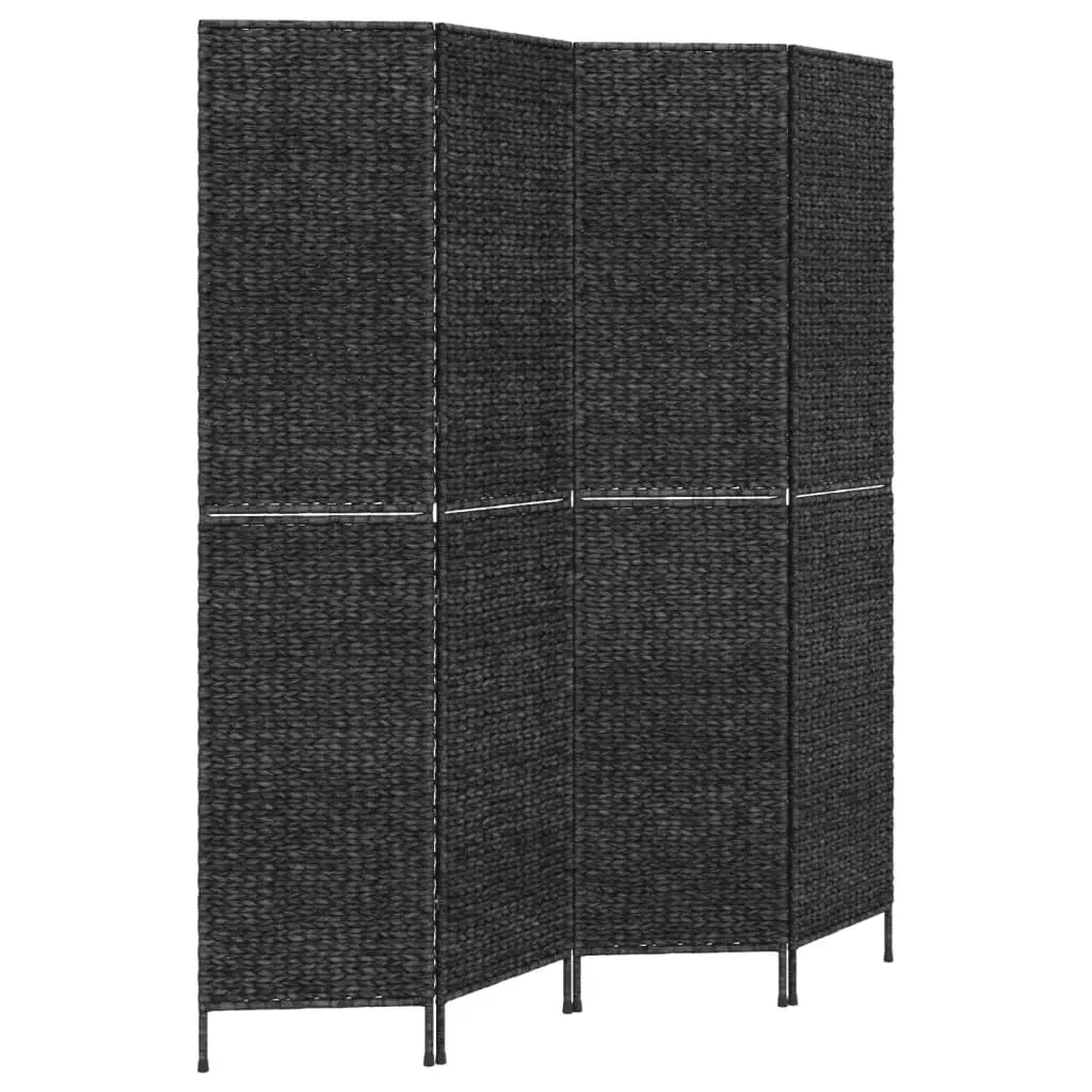 4-Panel Black Room Divider Screen in Water Hyacinth
