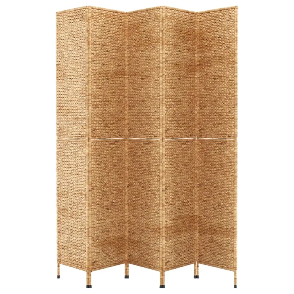 5-Panel Room Divider Folding Screen Privacy Partition Water Hyacinth Brown