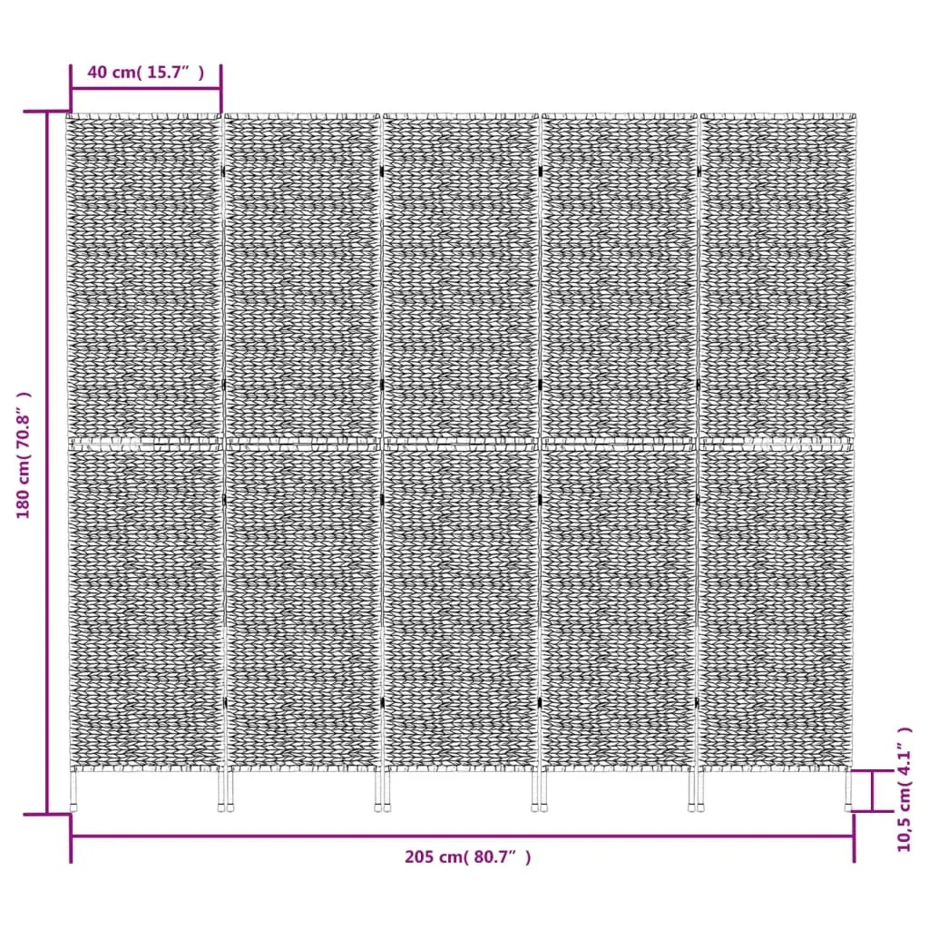 5-Panel Room Divider Folding Screen Privacy Partition Water Hyacinth Brown