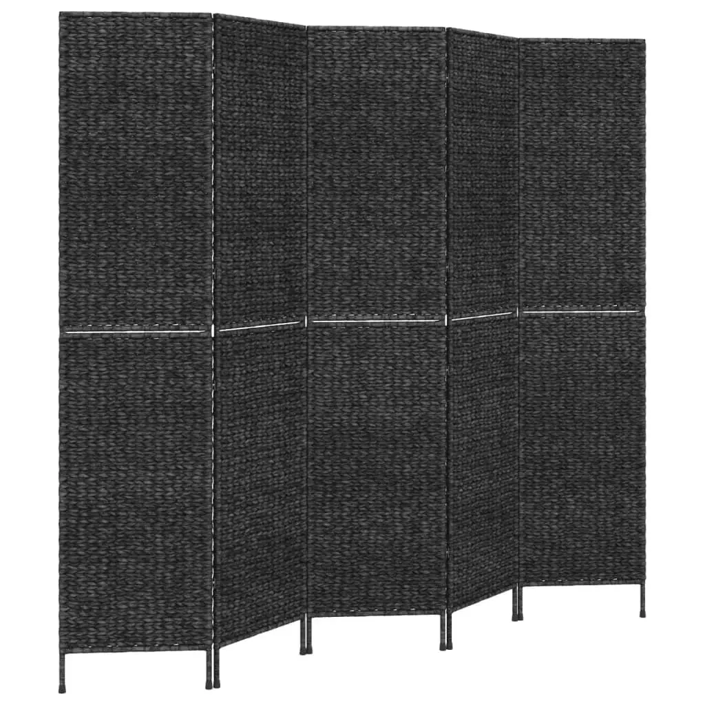 Room Divider 5-Panel Black Privacy Screen Folding Partition Water Hyacinth Woven