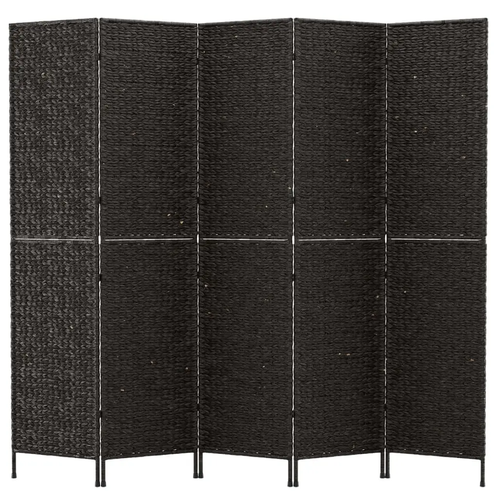 Room Divider 5-Panel Black Privacy Screen Folding Partition Water Hyacinth Woven