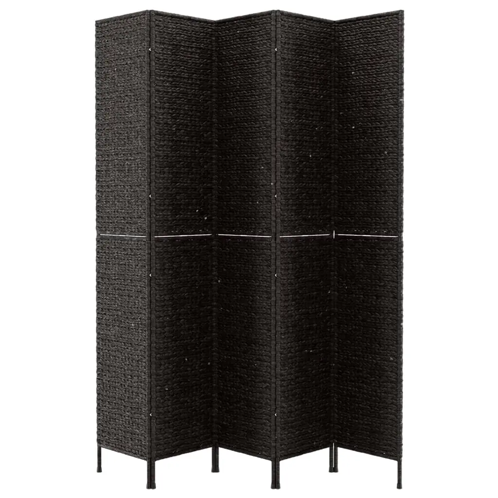 Room Divider 5-Panel Black Privacy Screen Folding Partition Water Hyacinth Woven