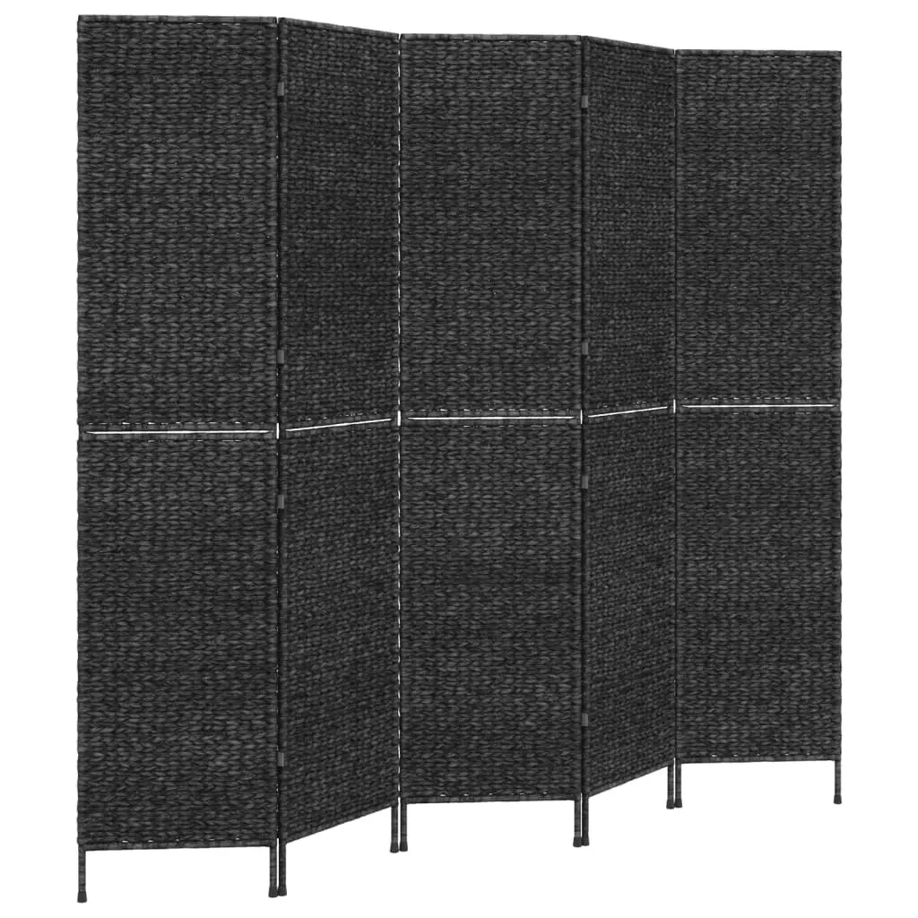 Room Divider 5-Panel Black Privacy Screen Folding Partition Water Hyacinth Woven
