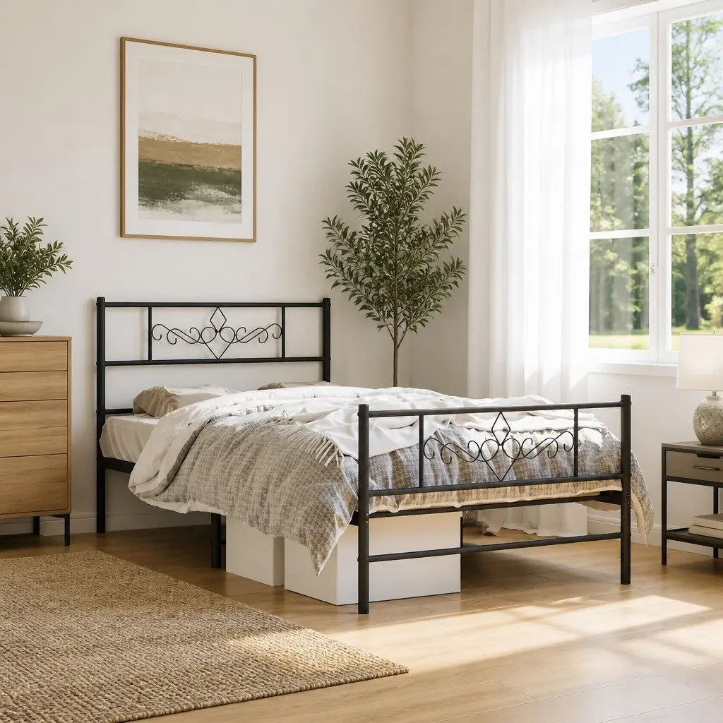 Metal Bed Frame Powder-coated Steel 107x203 cm Black