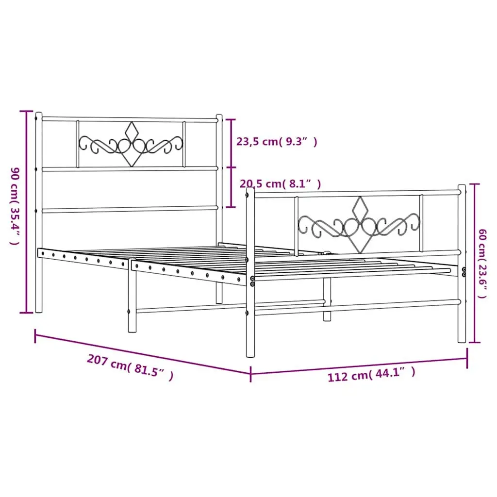 Metal Bed Frame Powder-coated Steel 107x203 cm Black