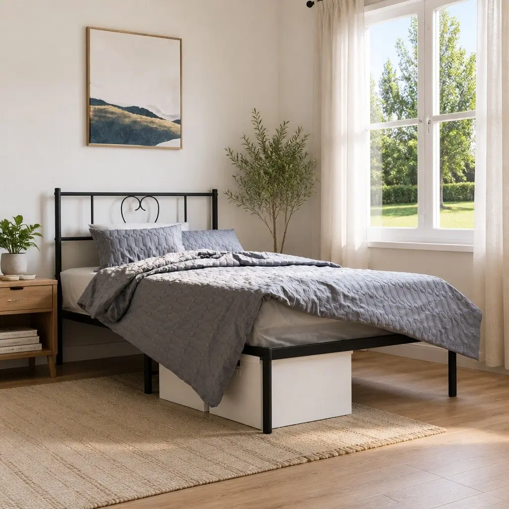 Black Metal Bed Frame King Single 107x203 cm