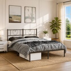 Sturdy Black Metal Bed Frame with Headboard 150x200 cm